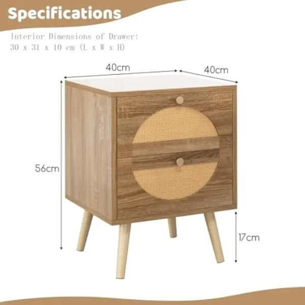 Rattan Bedside Tables Set of 2, with 2 Storage Drawers, for Small Space, Bedroom and Living Room