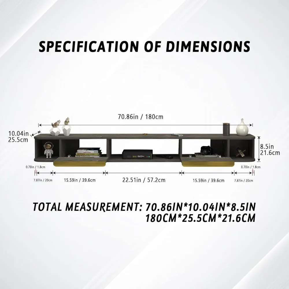 Floatin Stand, Wall Mounted Entertainment CenterMedia Console, Floating Shelves with 2 Doors