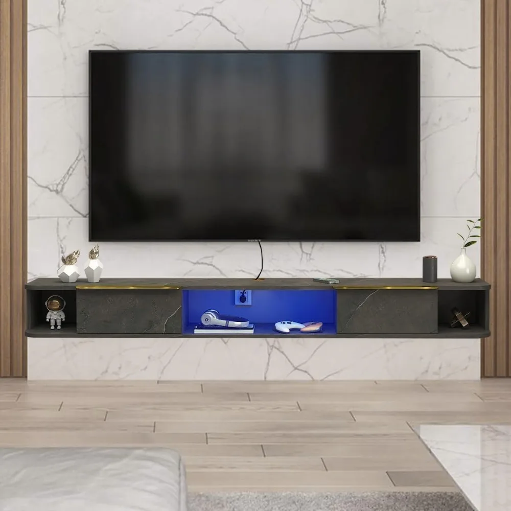 Floatin Stand, Wall Mounted Entertainment CenterMedia Console, Floating Shelves with 2 Doors