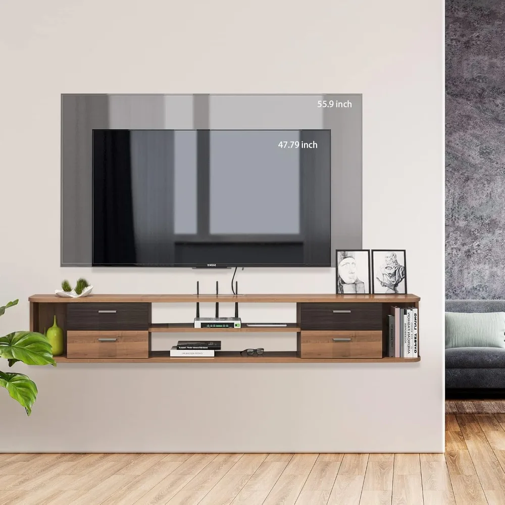 Floating TV Unit,  Modern Entertainment Media Console Center Large Storage TV Bench for Living Room  Office