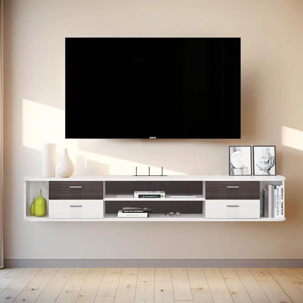 Floating TV Unit,  Modern Entertainment Media Console Center Large Storage TV Bench for Living Room  Office