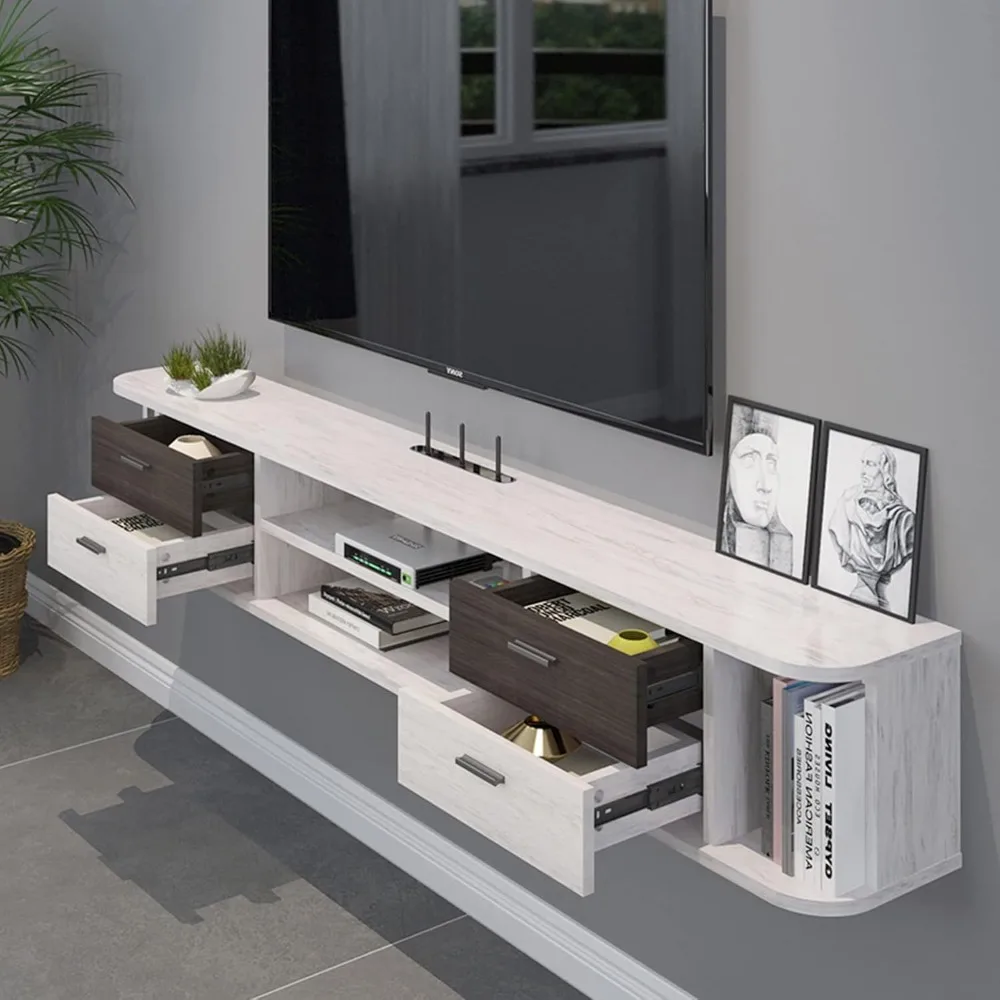 Floating TV Unit,  Modern Entertainment Media Console Center Large Storage TV Bench for Living Room  Office