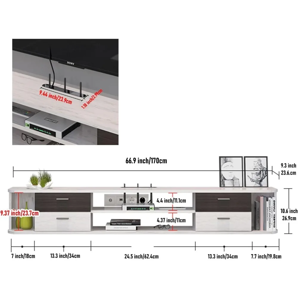 Floating TV Unit,  Modern Entertainment Media Console Center Large Storage TV Bench for Living Room  Office