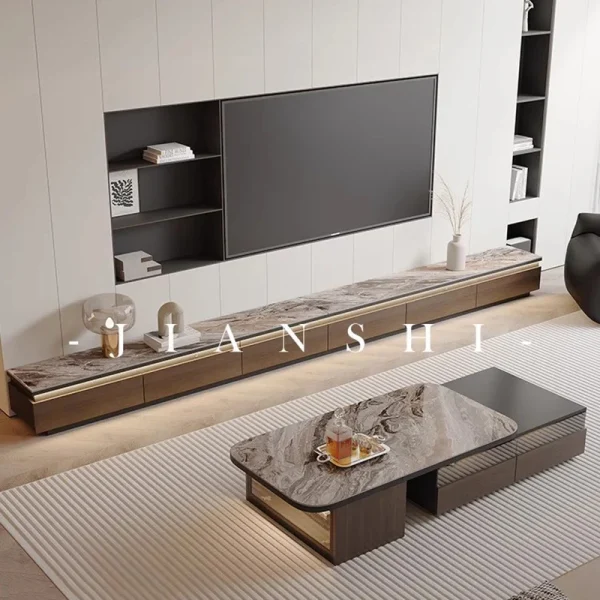 Nordisk Luxury TV-benk med skuffer – mobil designerreol med oppbevaring