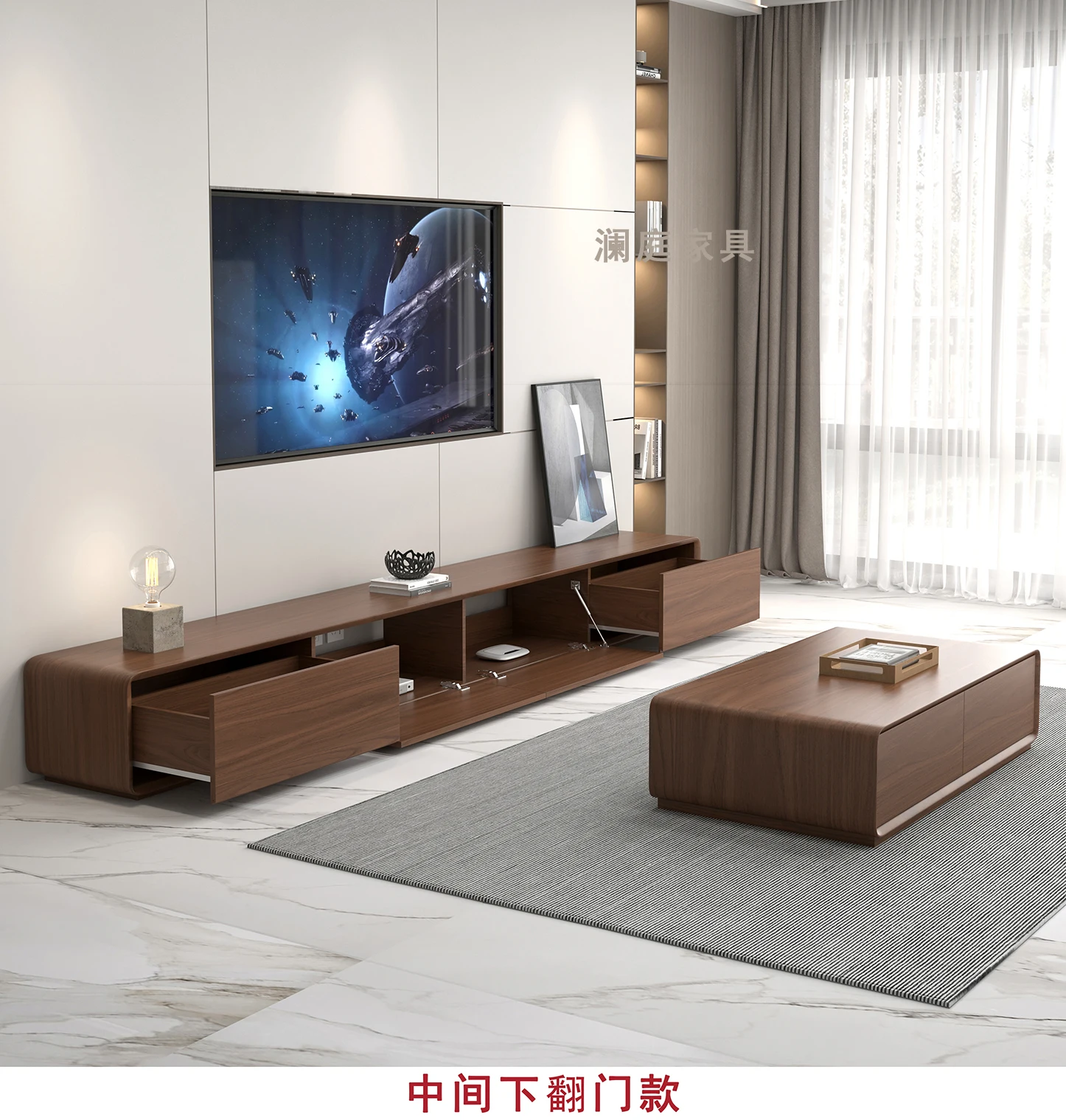 Moderne minimalistisk TV-bord med skuffer og oppbevaring