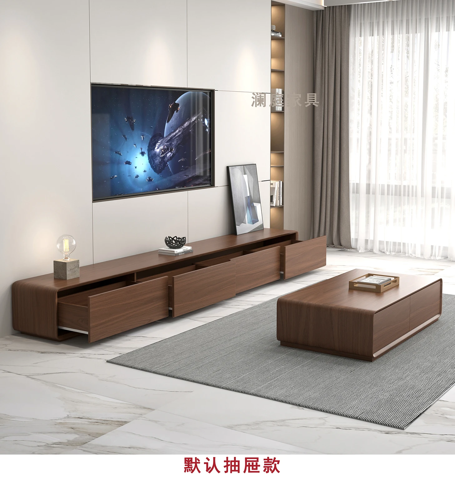 Moderne minimalistisk TV-bord med skuffer og oppbevaring