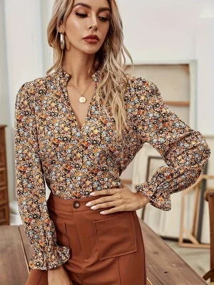 Floral V-Neck Lightweight Blouse