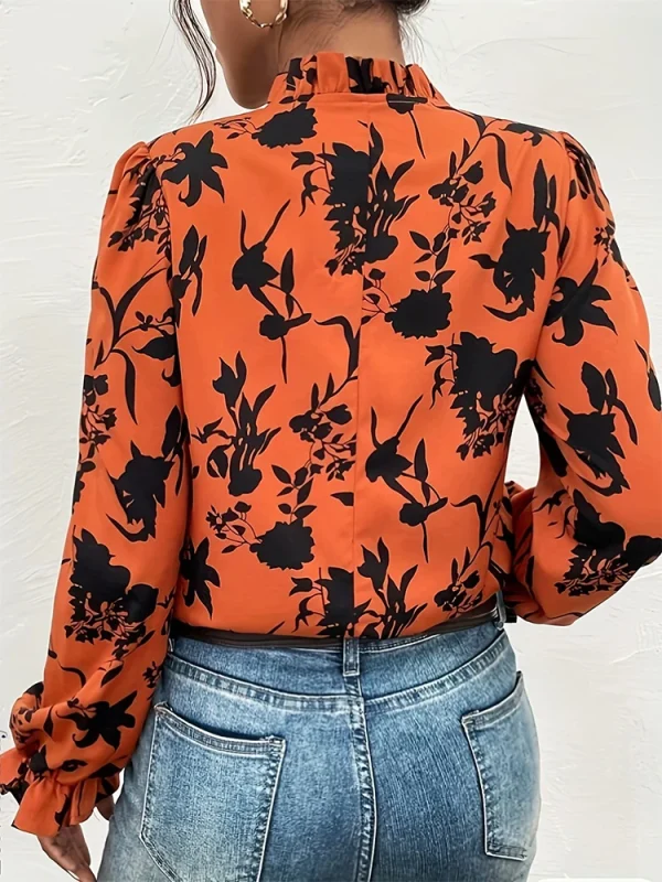 Women's Plant Flower Print Flared Long Sleeve Shirt