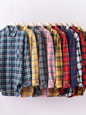 Women's Cotton Flannel Plaid Shirt - Loose Casual Fit
