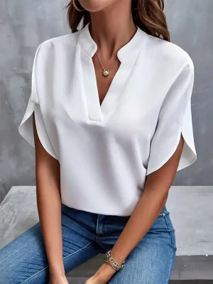 Women's V-Neck Solid Blouse - Summer Office Casual