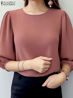 Crinkled Puff Sleeve Tunic