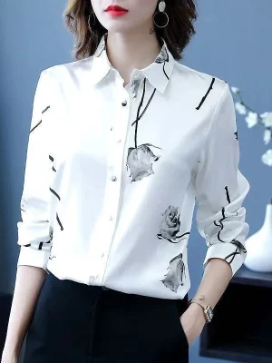 Floral Long Sleeve Collared Blouse