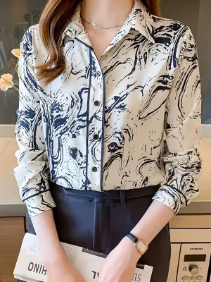 Women's Long Sleeve Button-Down Blouse - Elegant Style