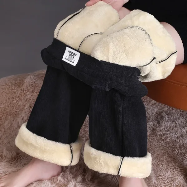Fleece-Lined Chenille Pants - Straight Leg Winter Trousers