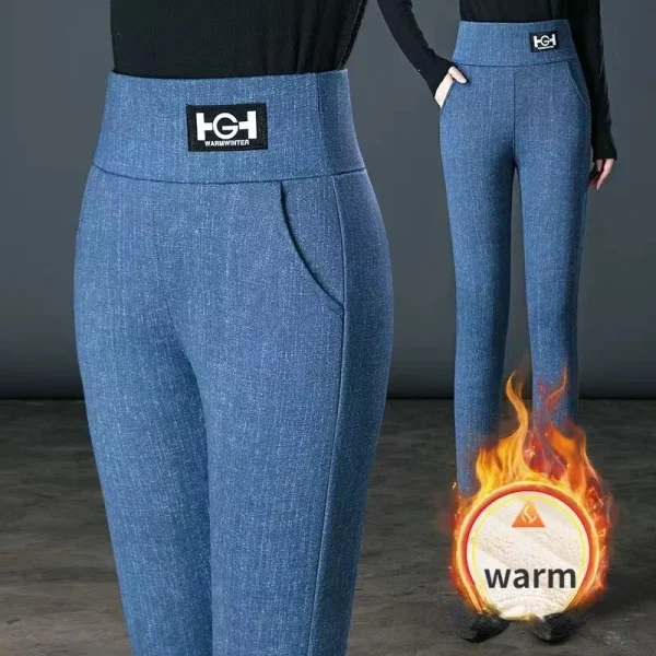 High Waist Lamb Wool Leggings - Warm Skinny with Pockets