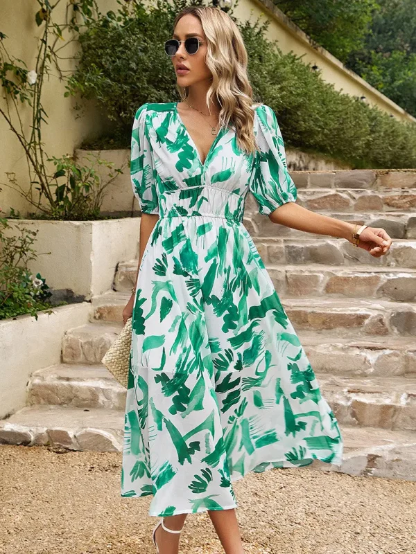 Elegant Sommerkjole – Blomstret Design med Lange Ermer