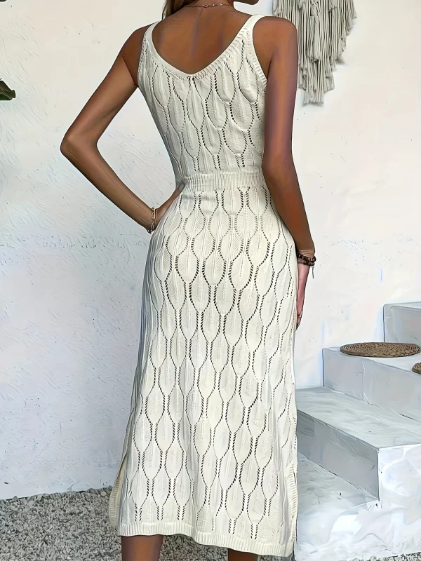 Knitted mix sleeveless long coat-style sweater dress semi-sheer and unlined
