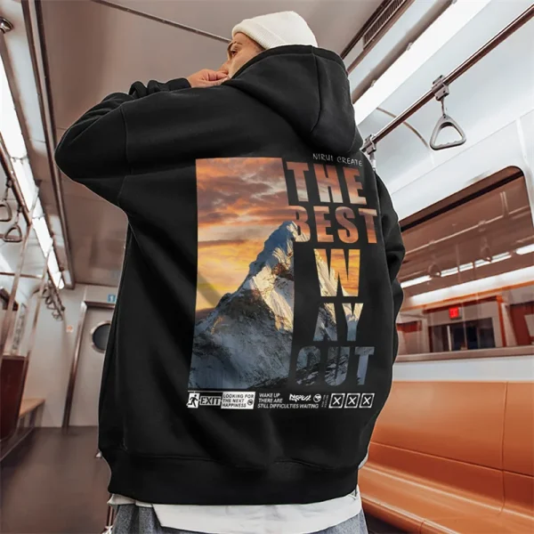 Retro Hip Hop Letter Graphic Printing Fleece Hoodies for Men High Street Loose Casual Hooded Sweatshirts Autumn Male Pullover