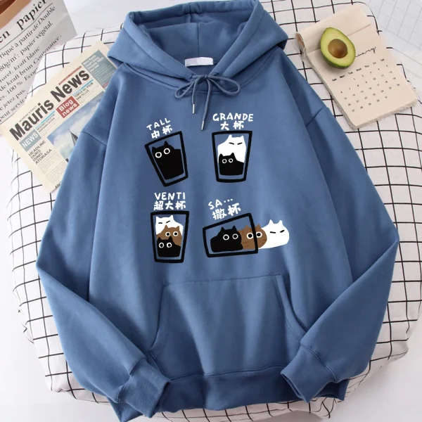 Cartoon Cat Coffee Hoodie – Men’s Casual Pullover Sweatshirt