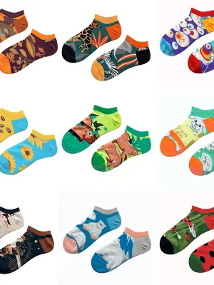 AB Fashion Colorful Casual Men's socks Ankle Short Socks Harajuku Grid Food Cotton Happy Funny Women Socks