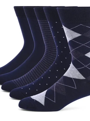 5 Pairs Mens Dress Socks Plus large Size，High Quality Combed Cotton Crew Socks，Black Cool Argyle Breathable Casual Socks for men