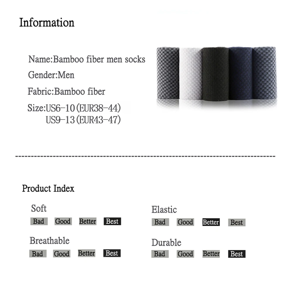 10 Pairs High Quality Bamboo Fiber Men's Socks