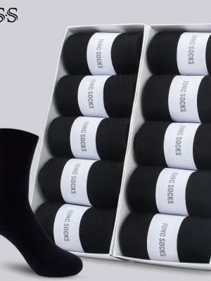 HSS 5/10 Pairs Men's Cotton Blend Socks Black Business Men Socks Soft Breathable Summer Winter for Male Socks Plus Size (6.5-14)