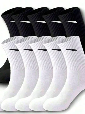 5/10 Pairs Men's High Waist Solid Unisex Sports Socks