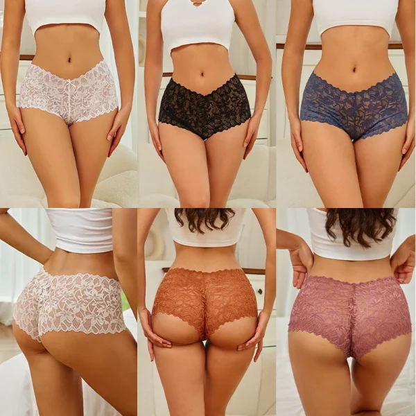 FINETOO 2Pcs Lace Four Shorts Women Low-Rise Panties Floral Underwear S-XL Girls Sexy Panties Ladies Lace Underpants Lingerie