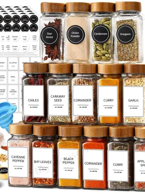 13-Piece 4oz Glass Spice Jar Set with Bamboo Lids