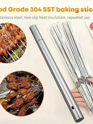20 Pcs Reusable Barbecue Skewer Rotatable Flat Metal
