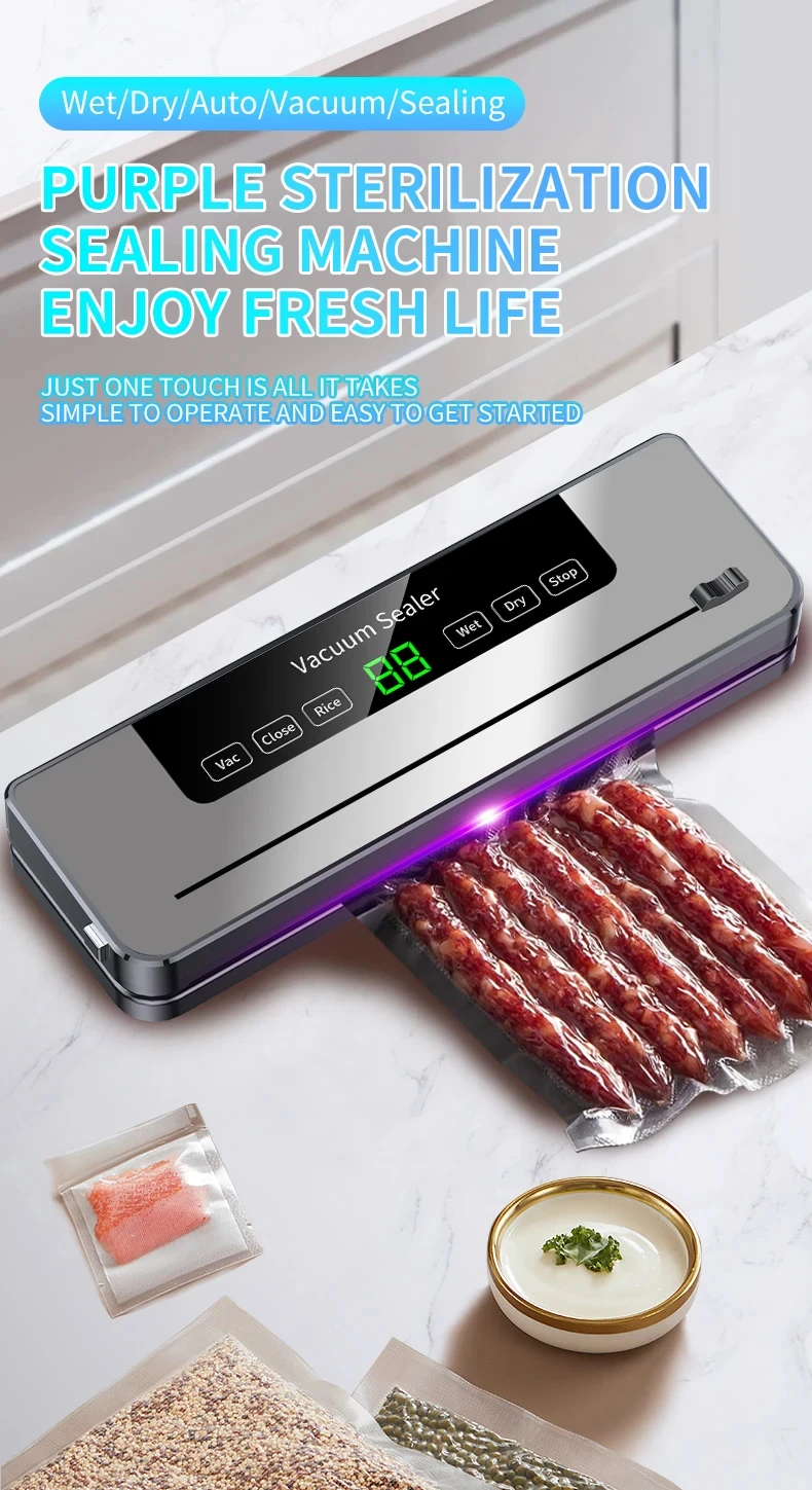 Electric Vacuum Sealer – For Dry/Wet Food with UV Sterilization & Built-in Cutter