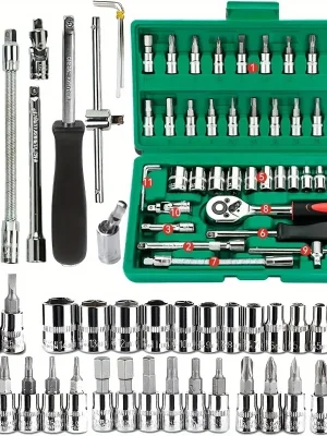 46PC 1/4" Drive Socket & Ratchet Wrench Set – Metric Tool Kit for Auto & Home