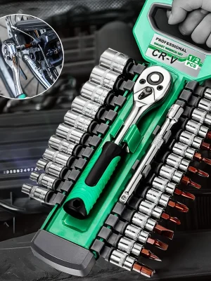 1/4" Ratchet Socket Wrench Set – Mechanic Tool Kit with Quick Release & Extension