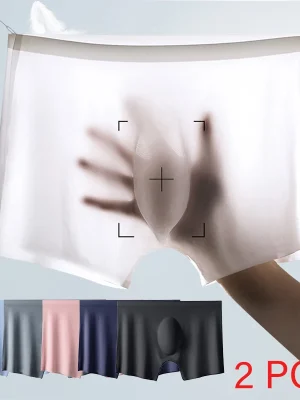 2 Pcs/Lot Men's Ultra-thin Panties Summer Ice Silk Boxers