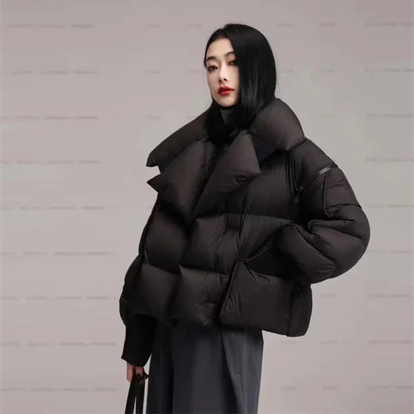 Lagabogy 2025 vinterjakke dame – kort, 90% hvit dun, varm streetwear parkas med avtagbare ermer