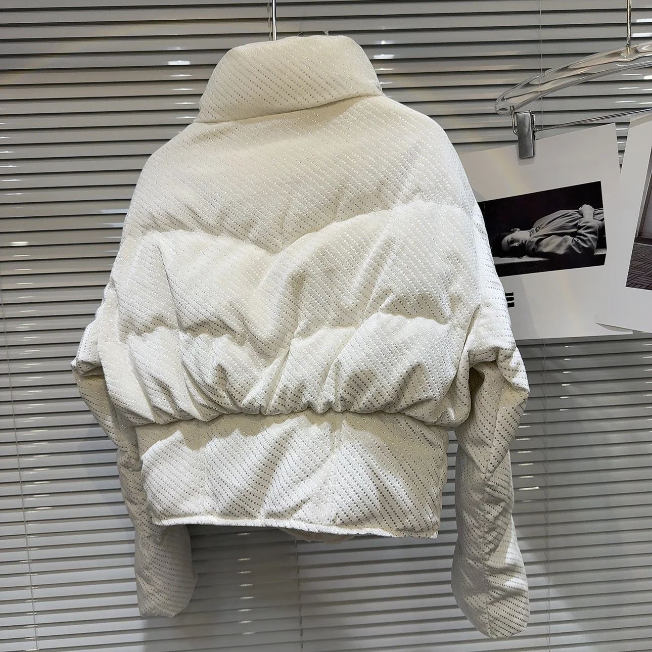 PREPOMP Winter New Collection Stand Collar Bright Silk Striped Diamonds Fleece White Duck Down Coat Women Short Jacket GM781