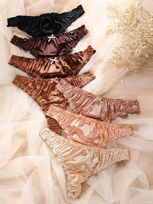 1/7pk Satin Ice Silk Truse – Sømløs, Usynlig, Frill Trim Tanga Dameundertøy