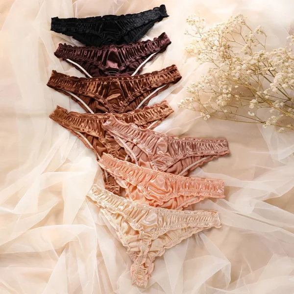 1/7pk Satin Ice Silk Truse – Sømløs, Usynlig, Frill Trim Tanga Dameundertøy