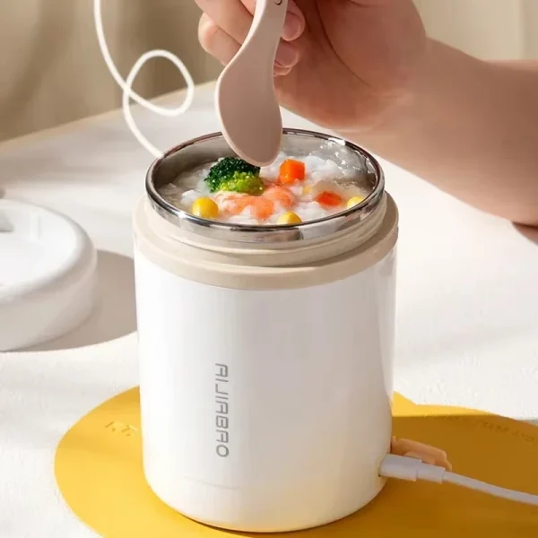 94339 pkqseh 600 ml USB elektrisk lunsjboks – bærbar matvarmer i rustfritt stål for melk og mat, passer 5V/12V/24V.