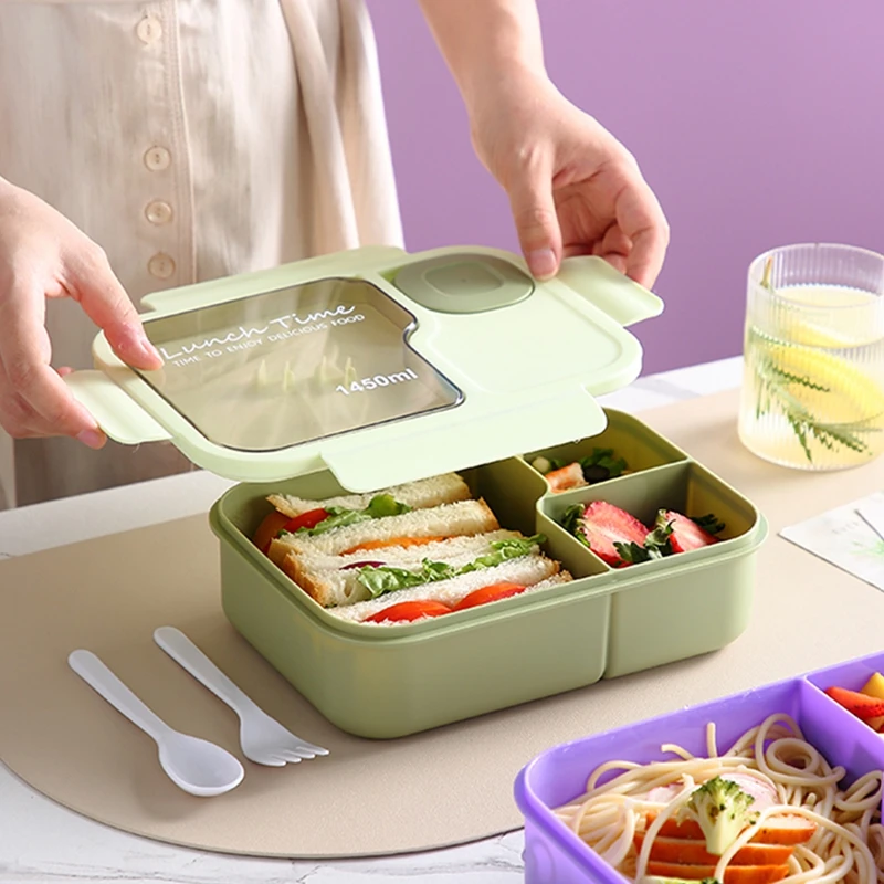 Bærbar bento-lunsjboks med bestikk – mikrobølgesikker og gjenbrukbar plastmatboks