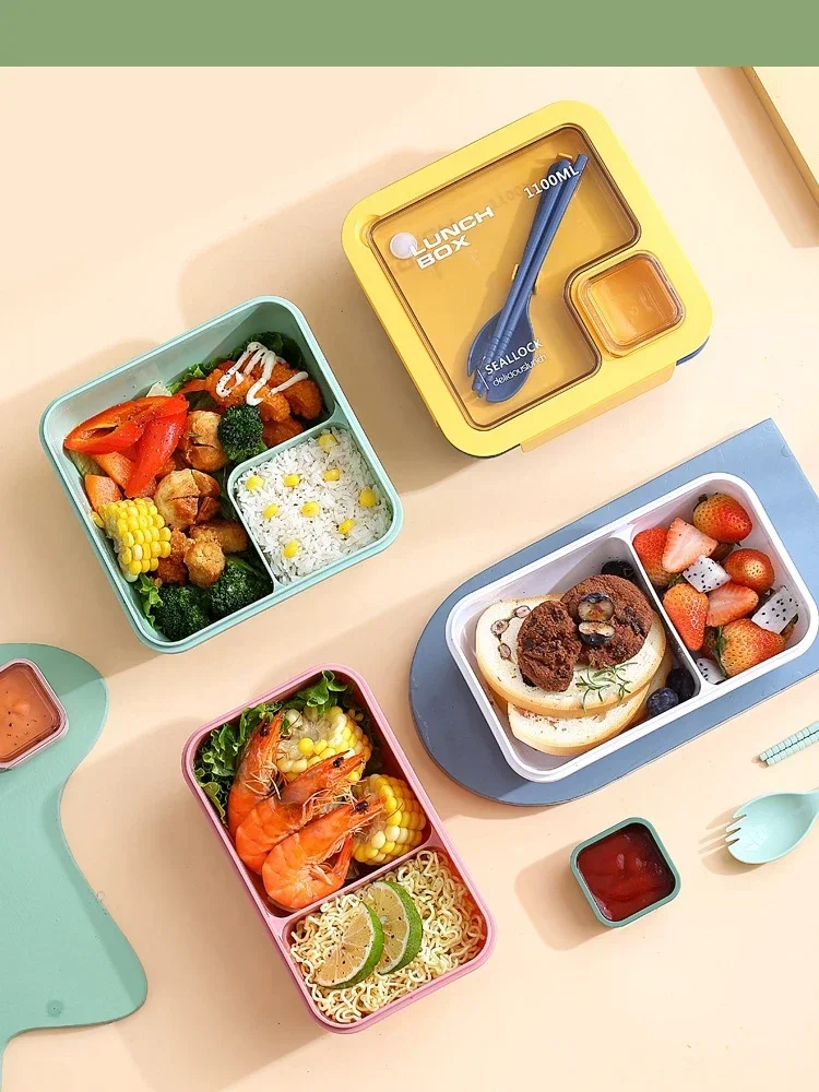 850/1100 ml bento-lunsjboks – mikrobølgesikker, lekkasjesikker med bestikk