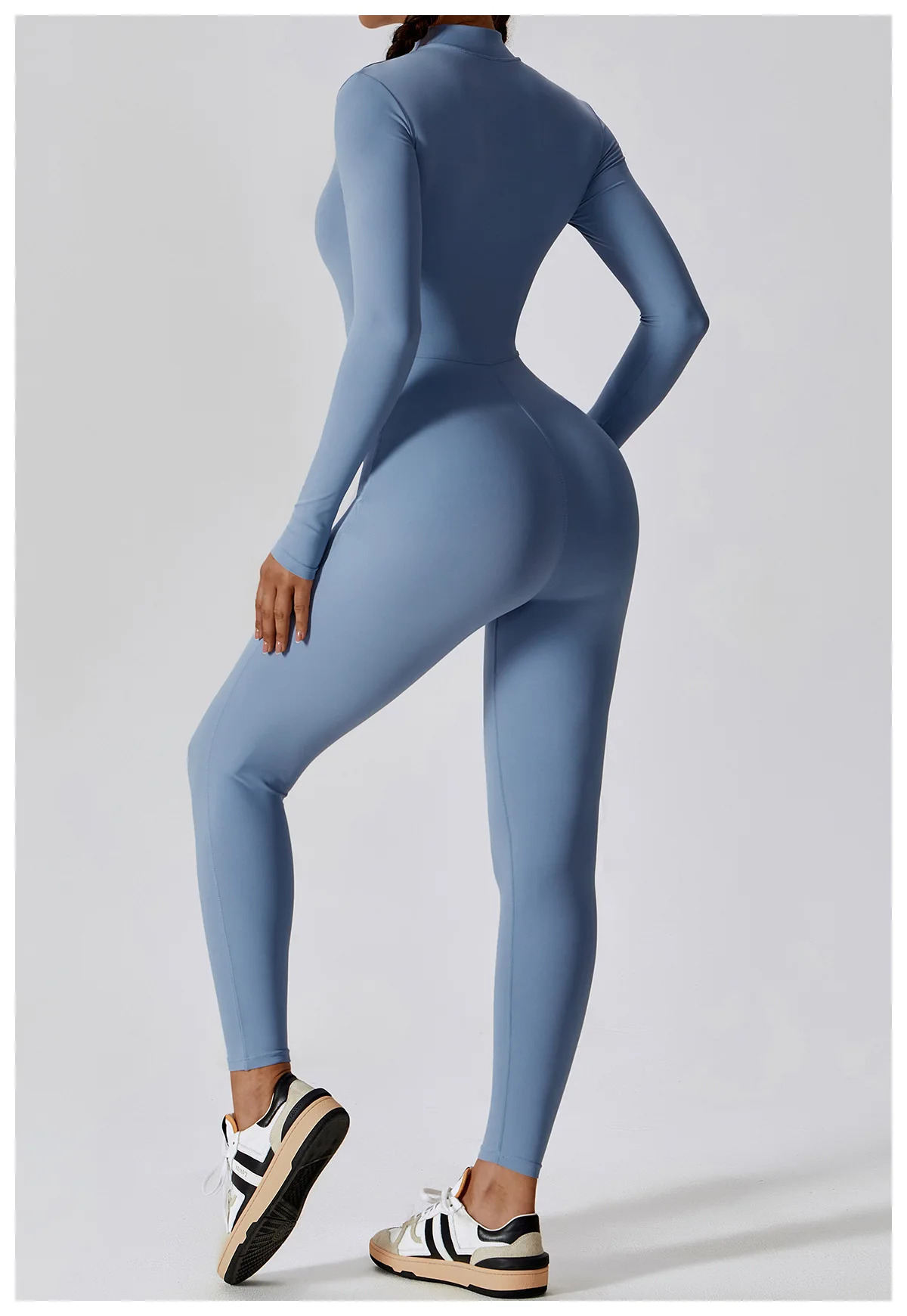 Dame Jumpsuit med Glidelås – Langermet One-Piece Treningstøy Til Gym & Yoga