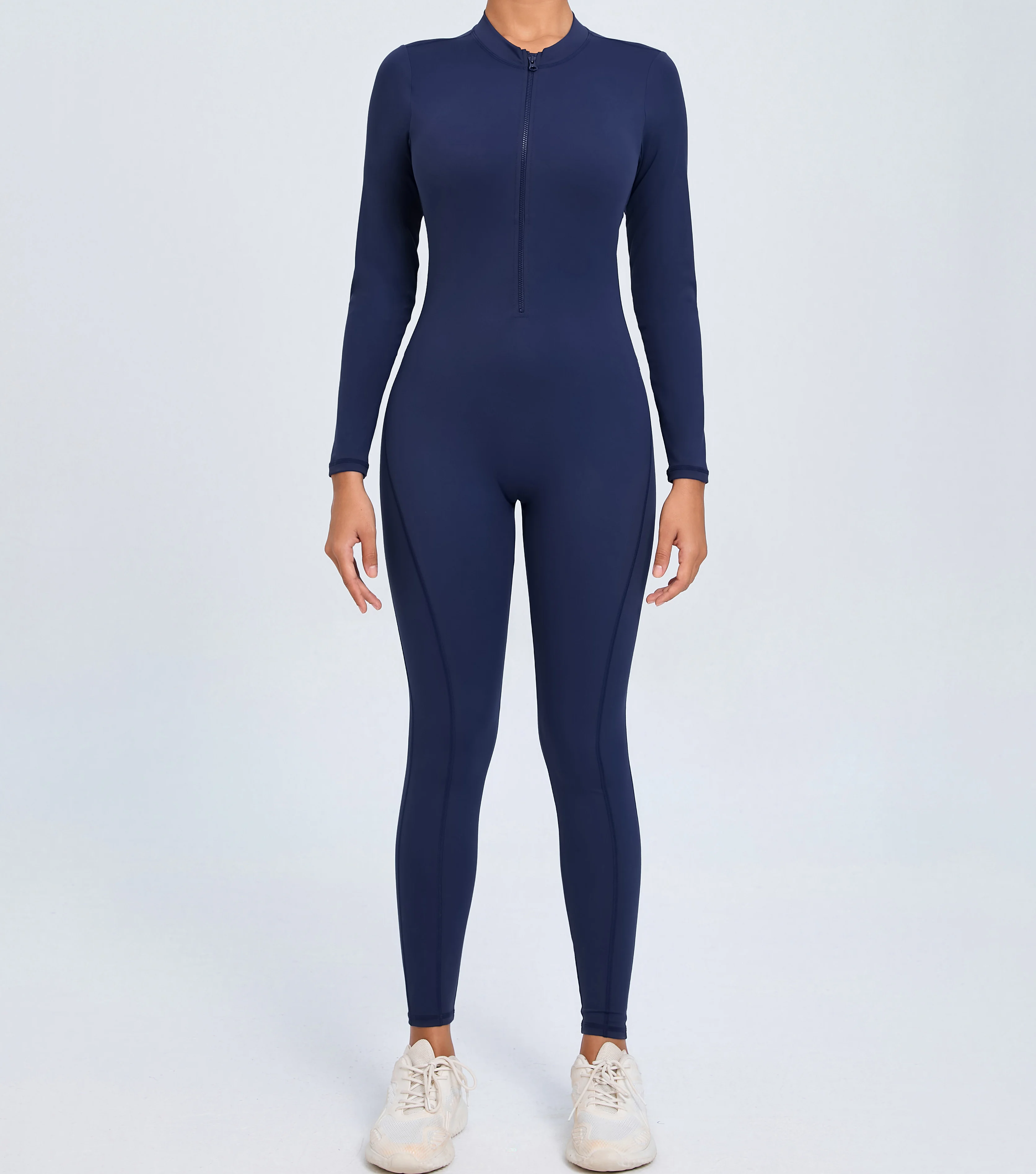 Dame Treningsoverall – Tettsittende Yoga Jumpsuit med Glidelås & Åpen Rygg