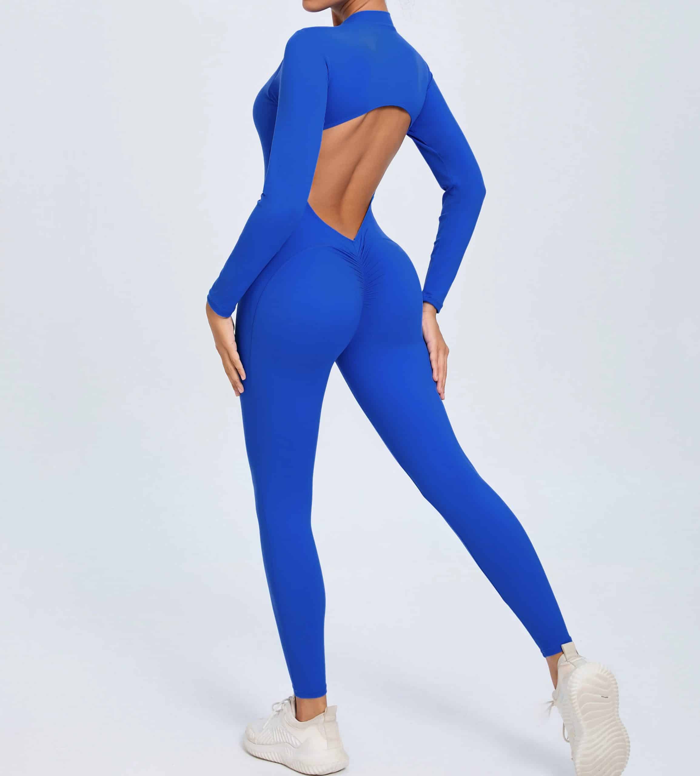 Dame Treningsoverall – Tettsittende Yoga Jumpsuit med Glidelås & Åpen Rygg