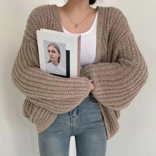 Koreansk Strikket Cardigan – Elegant Kort Dameponcho