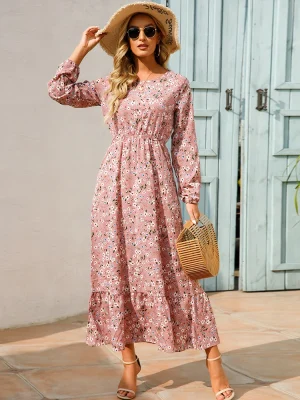 2023 Sping Summer Bohemian Women Maxi Dress Casual Long Sleeve High Waist Beach Woman Chiffon Dresses Floral Vestidoes Mujer New